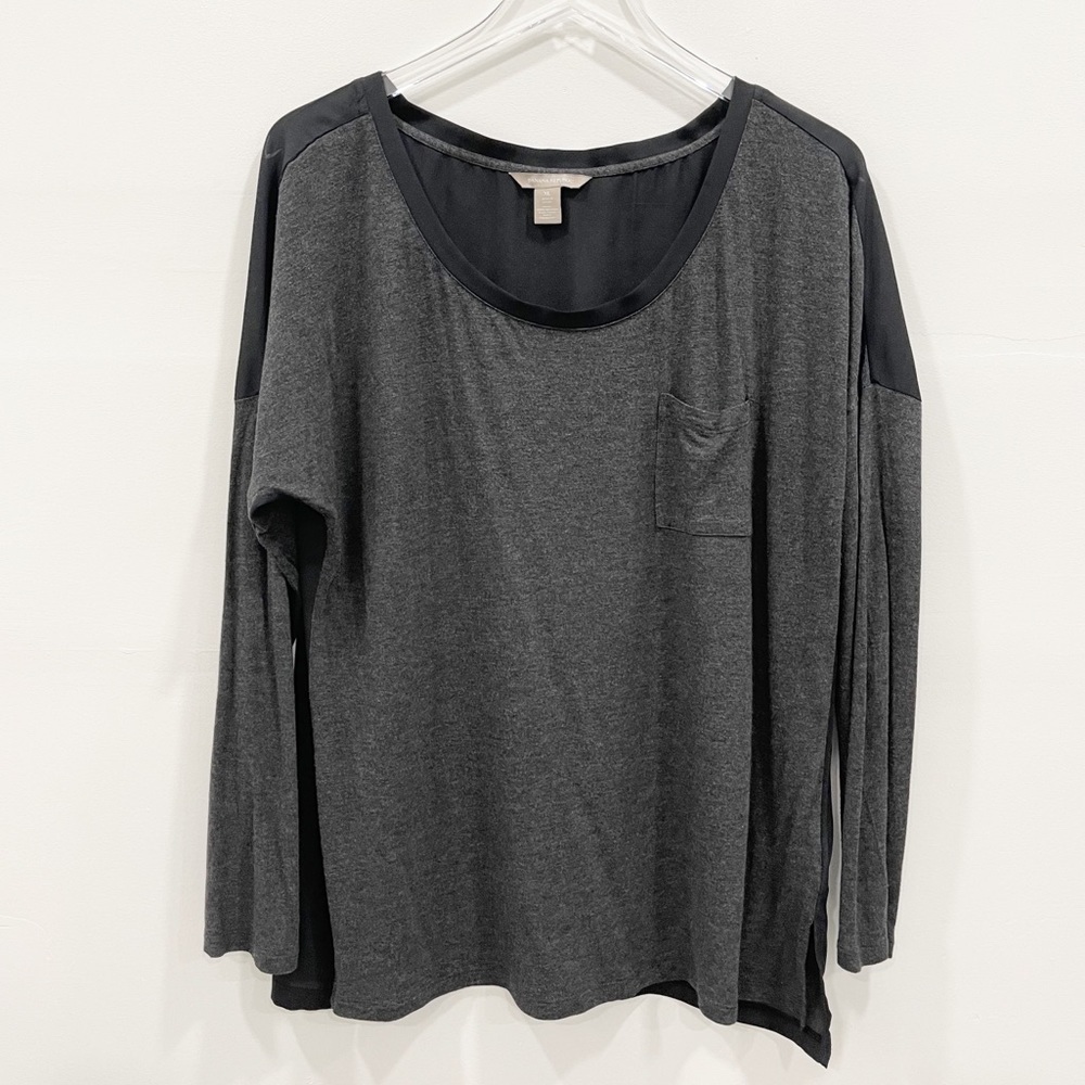 Banana Republic Long Sleeve Jersey Front Semi-Sheer Back Top XL Colorblock
